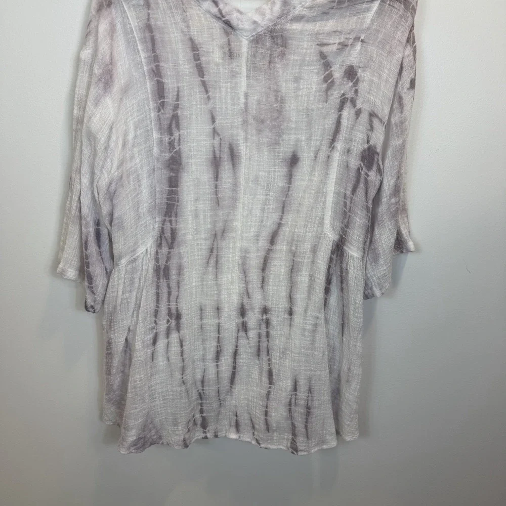 M. Rena Large Tie Dye Tunic Top Gauzy Lightweight Cotton Blend V-Neck - Picture 9 of 9